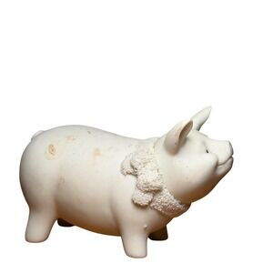 Vintage 1998 Cast Art Industries Easter Pig Figurine White Matte Farmhouse Decor